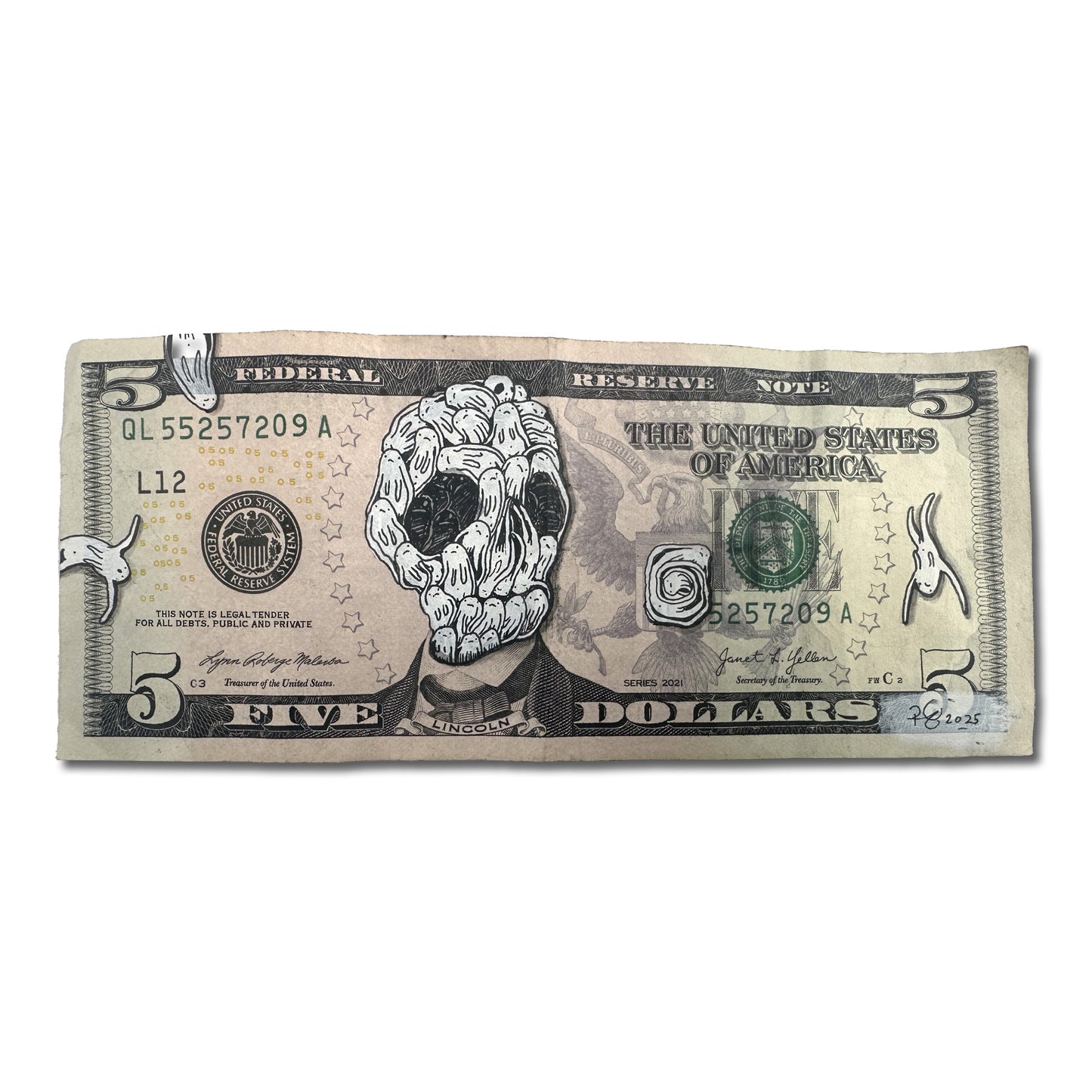 Champ Note (v) - Painting on Five Dollar Note
